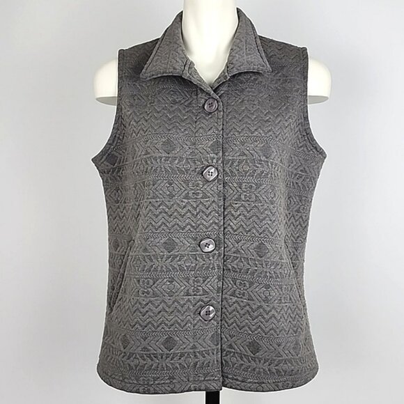 Fiori Women's Button Up Quilted Fleece Lined Grey Collared Vest Pockets Size M - Picture 1 of 16